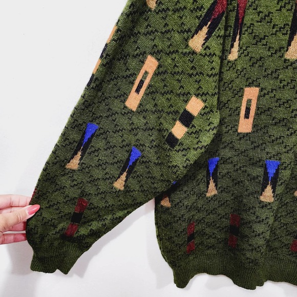 Vintage 90’s Fiii Mens Knit Sweater Green Made in Italy Crewneck Graphic Size L - Picture 6 of 11